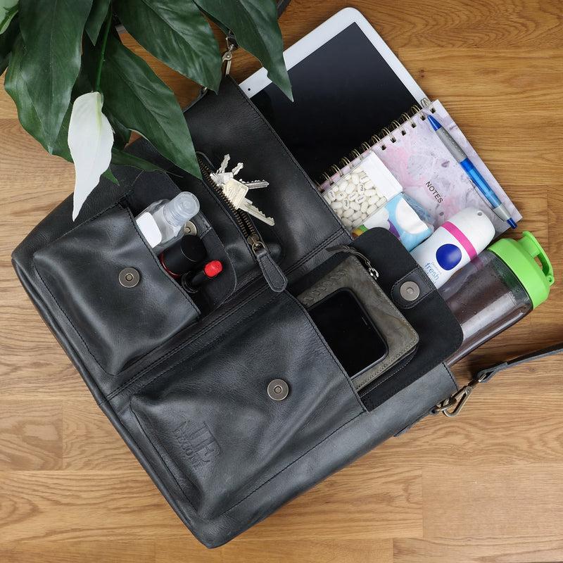 Leconi Schultertasche Umhängetasche Ledertasche Leder Damen dunkelgrau LE0062 Hotsell
