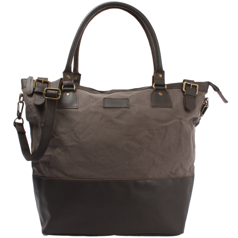 Leconi XXL Shopper Schultertasche Beuteltasche Leder Canvas grau LE2005 im Angebot