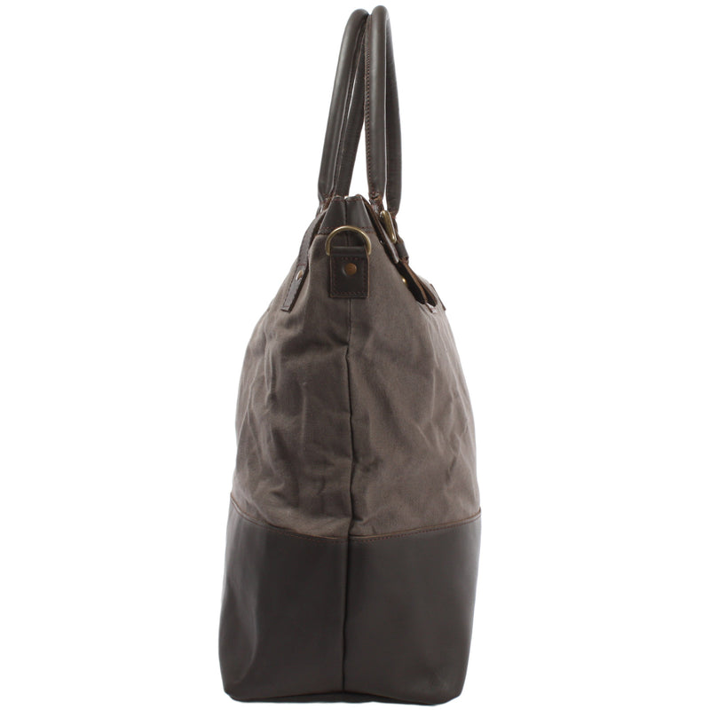 Leconi XXL Shopper Schultertasche Beuteltasche Leder Canvas grau LE2005 im Angebot