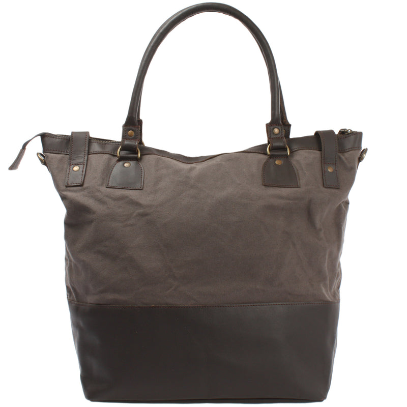 Leconi XXL Shopper Schultertasche Beuteltasche Leder Canvas grau LE2005 im Angebot