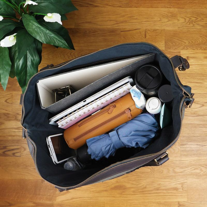 Leconi XXL Shopper Schultertasche Beuteltasche Leder Canvas grau LE2005 im Angebot