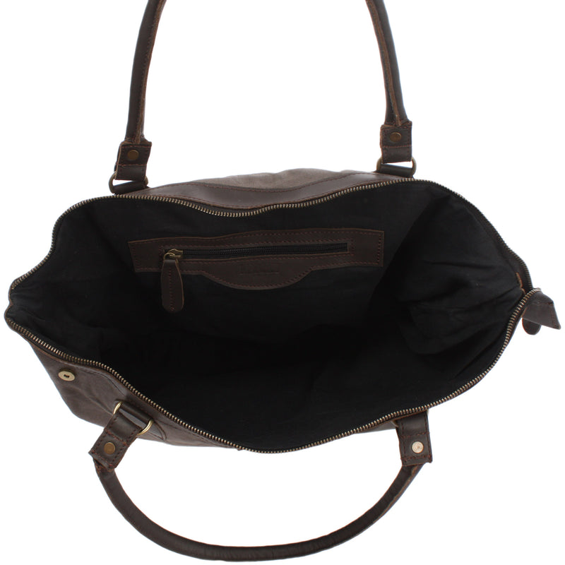 Leconi XXL Shopper Schultertasche Beuteltasche Leder Canvas grau LE2005 im Angebot