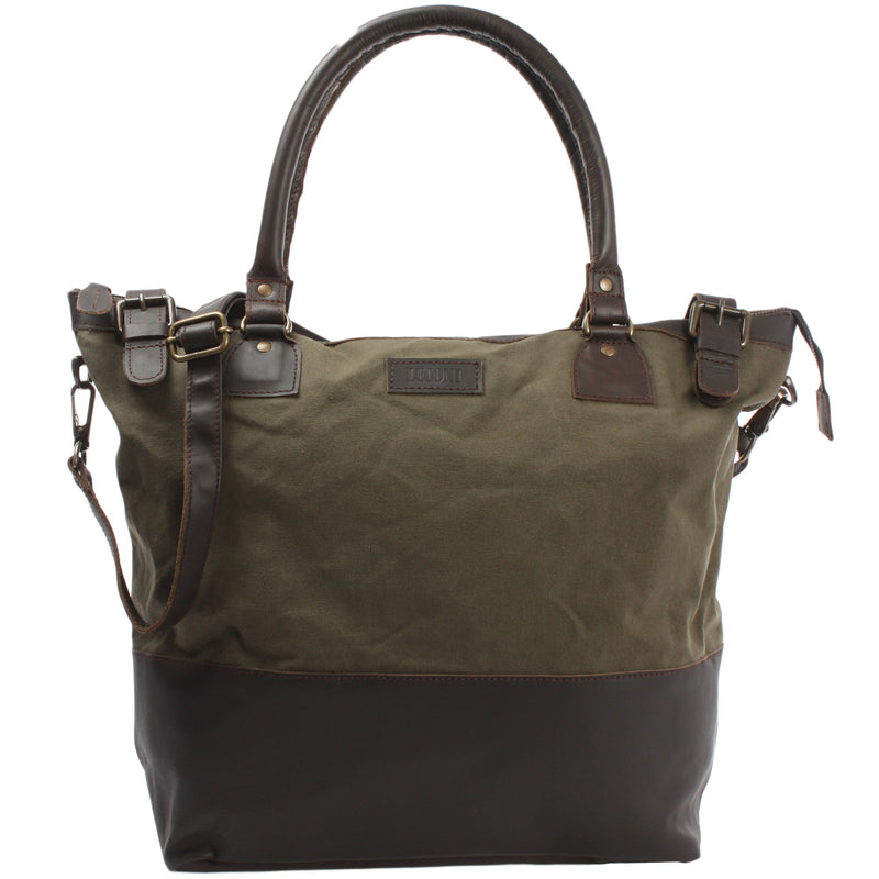 Leconi XXL Shopper Schultertasche Beuteltasche Leder Canvas grün LE2005 Schlussverkauf