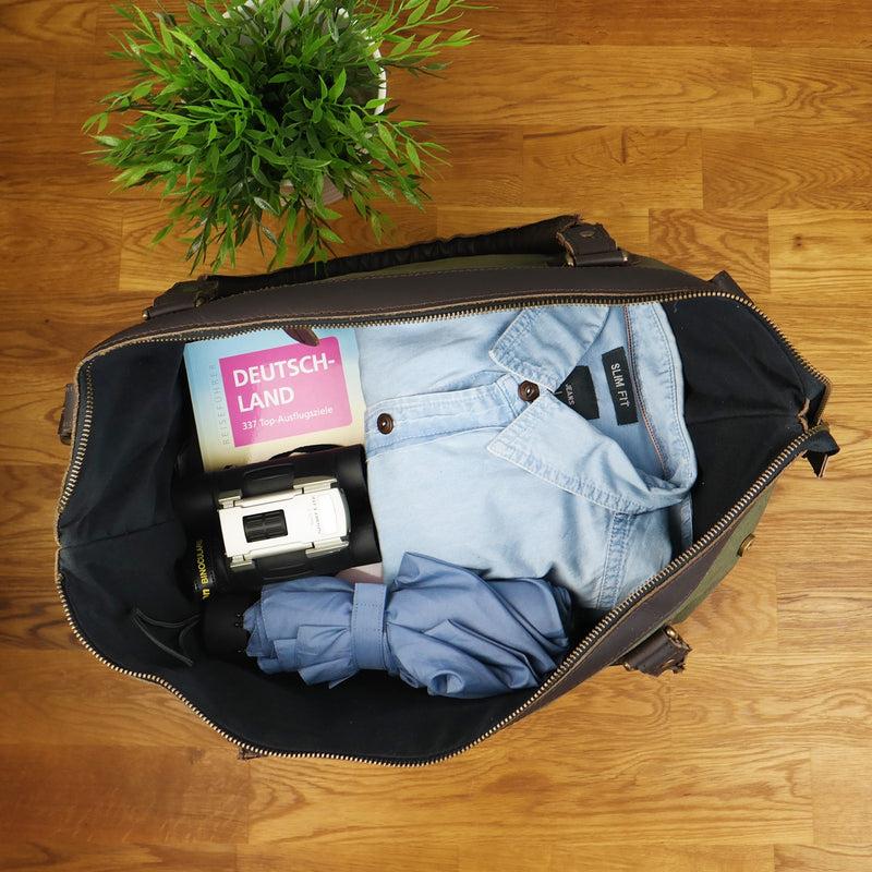 Leconi XXL Shopper Schultertasche Beuteltasche Leder Canvas grün LE2005 Schlussverkauf