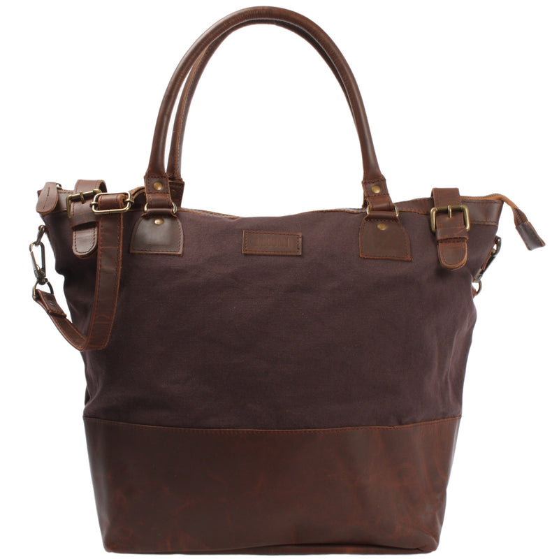 Leconi XXL Shopper Schultertasche Beuteltasche Leder Canvas mokka LE2005
