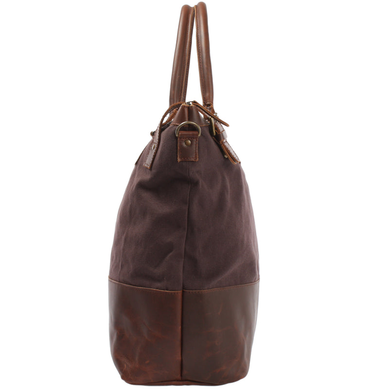 Leconi XXL Shopper Schultertasche Beuteltasche Leder Canvas mokka LE2005 Günstiger Verkauf