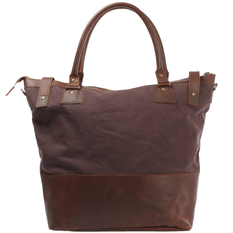 Leconi XXL Shopper Schultertasche Beuteltasche Leder Canvas mokka LE2005 Günstiger Verkauf
