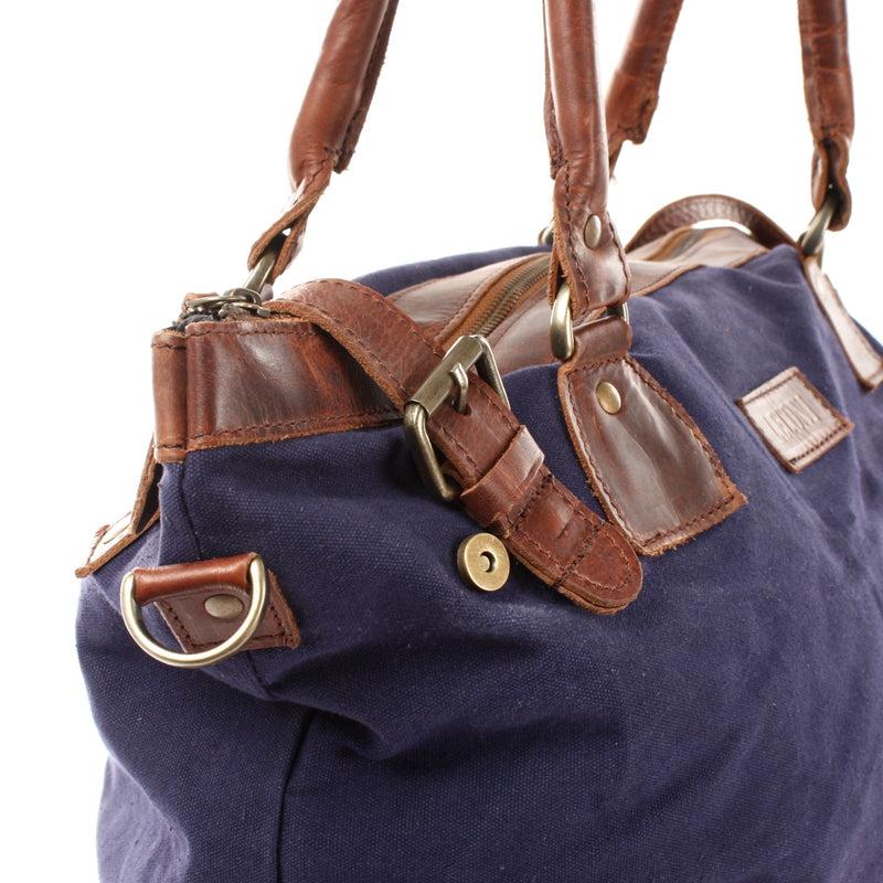 Leconi XXL Shopper Schultertasche Beuteltasche Leder Canvas navy LE2005 Fabrikverkauf