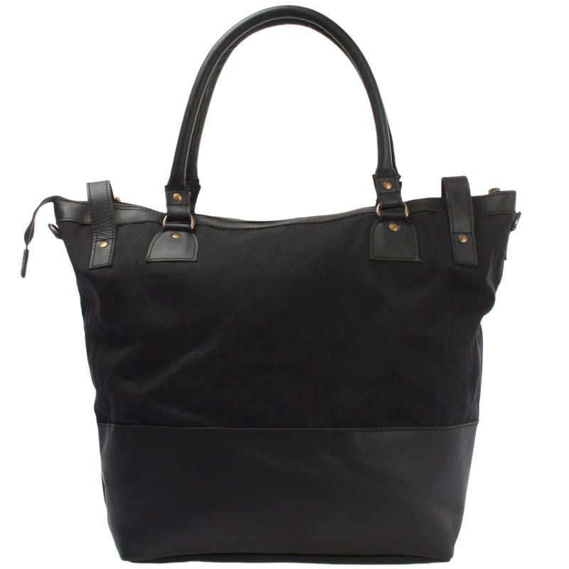 Leconi XXL Shopper Schultertasche Beuteltasche Leder Canvas schwarz LE2005 Meist gekauft