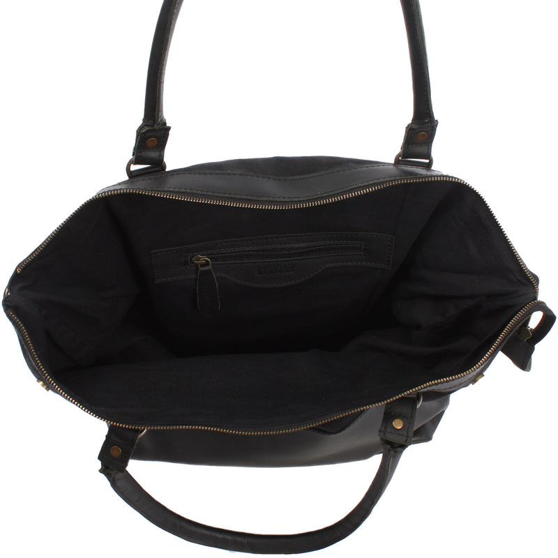 Leconi XXL Shopper Schultertasche Beuteltasche Leder Canvas schwarz LE2005 Meist gekauft