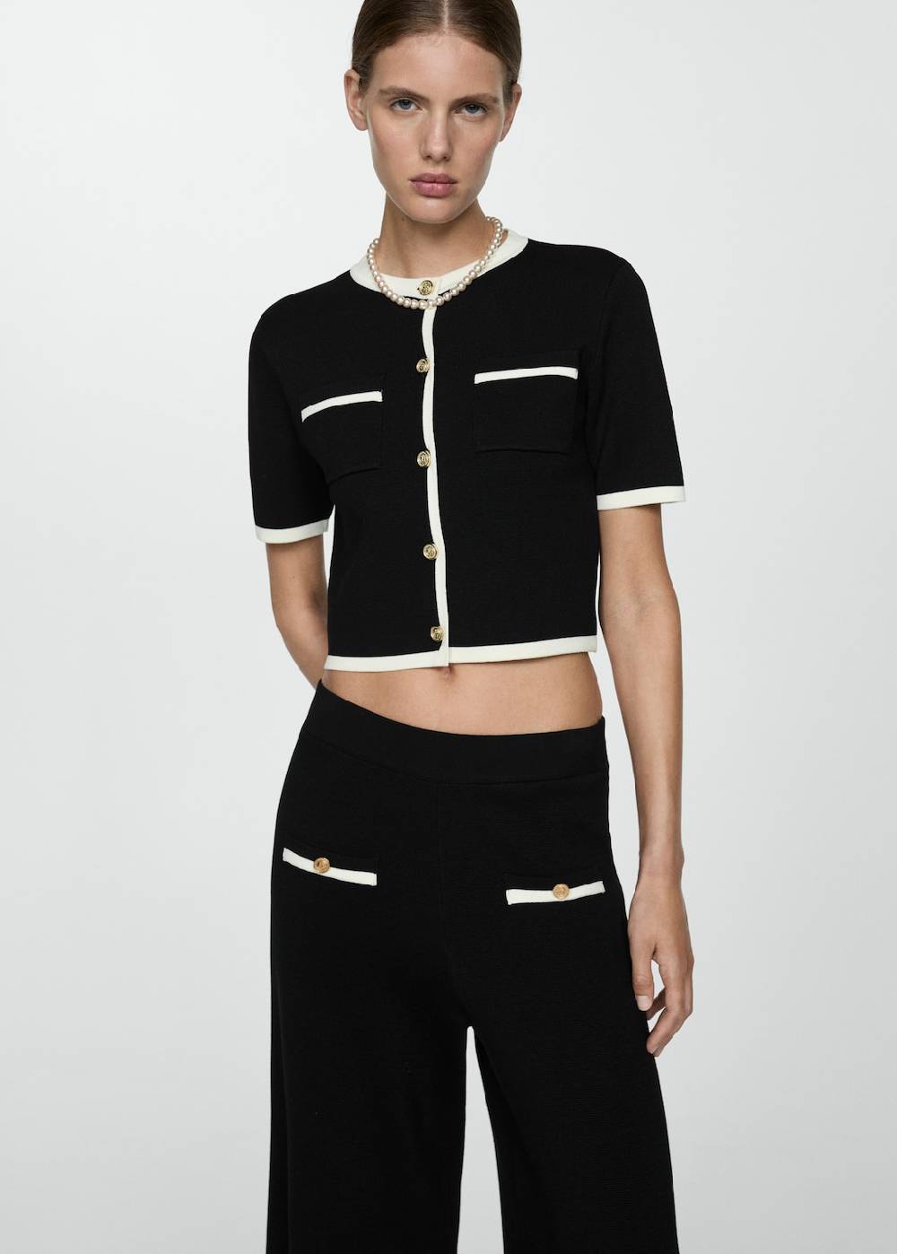 Mango Gerade Hose mit Kontrastborten Neueste Stile