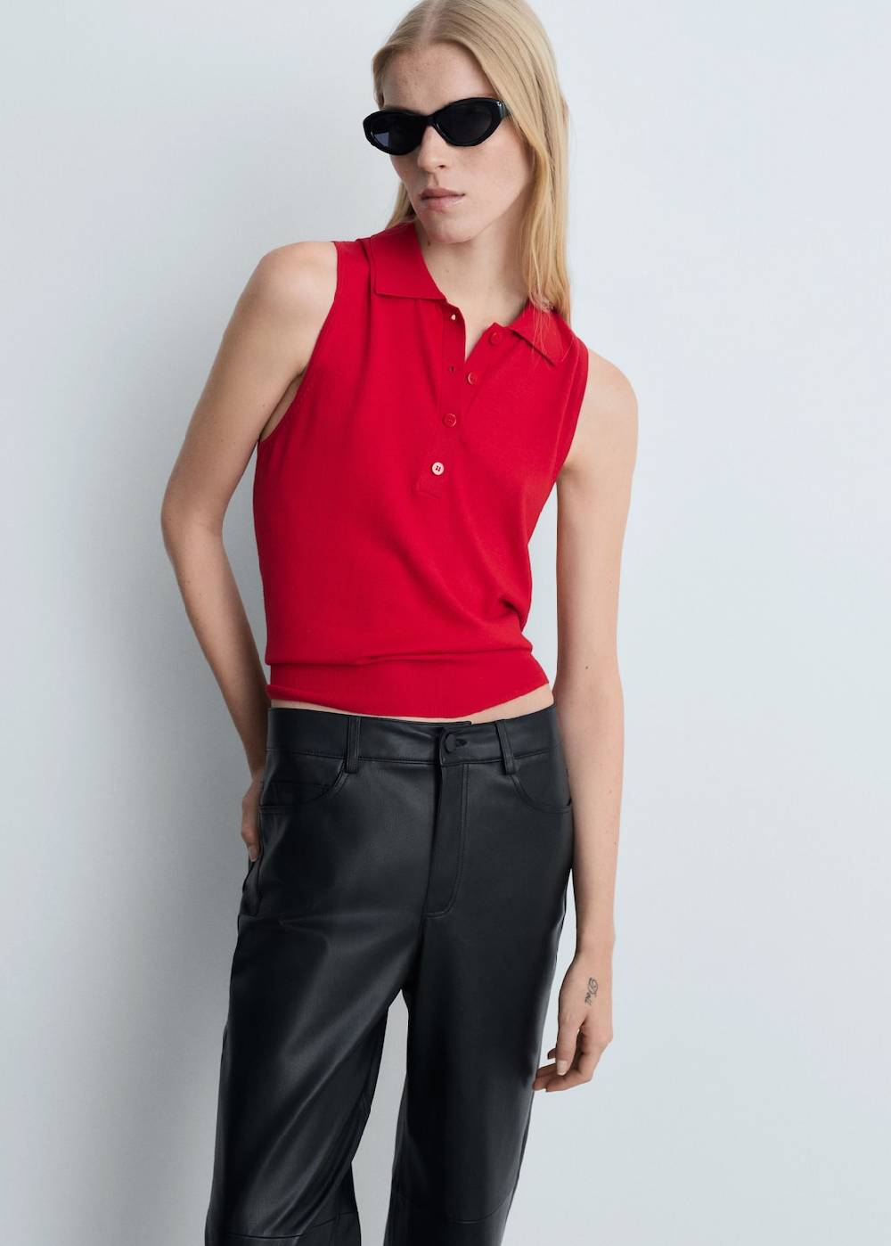 Mango Gerade Hose mit Leder-Effekt Bis zu 55% Rabatt