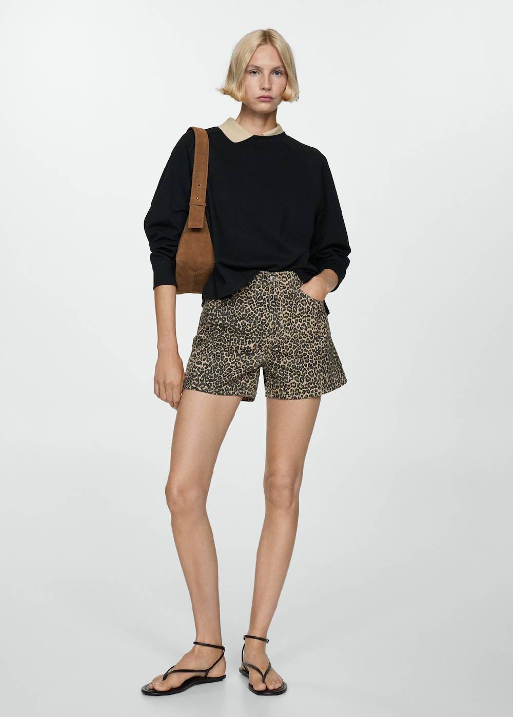 Mango Gerade Shorts mit Leopardenmuster Valentinstagsangebot