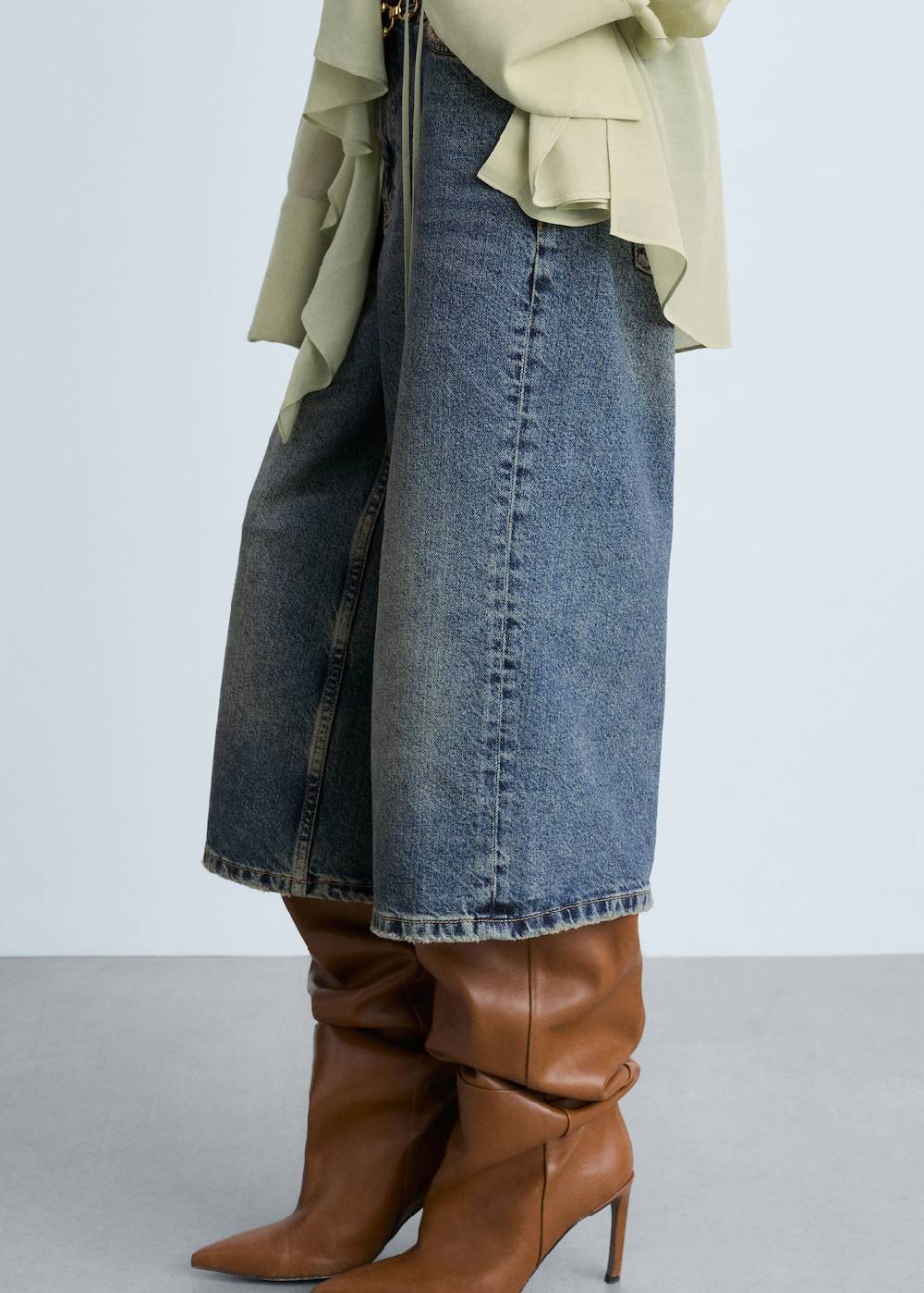 Mango Wideleg-Jeans-Bermudashorts Super Sparpreis
