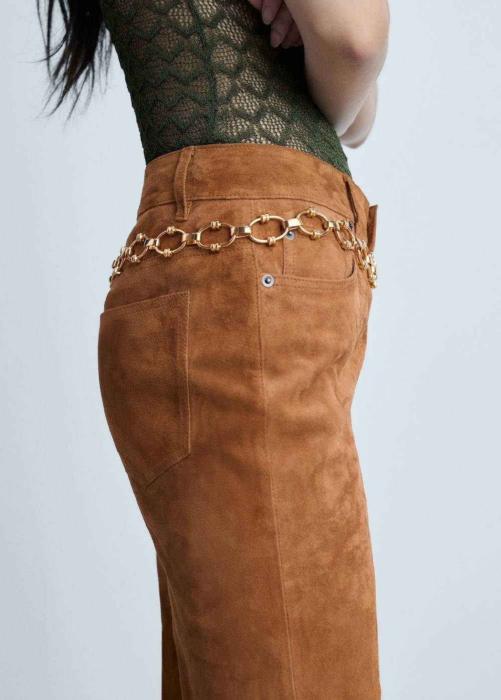 Mango Straight Fit Lederhose Lagerräumung