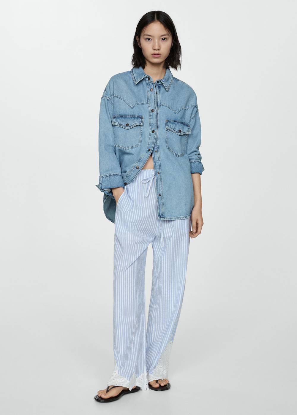Mango Bestickte Streifenhose Günstig kaufen