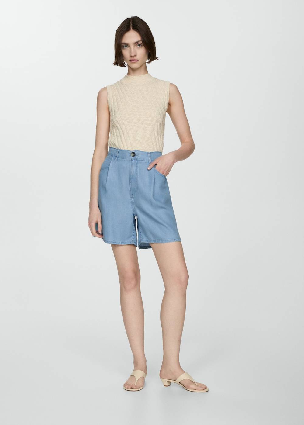 Mango Bermudashorts aus Lyocell mit Bundfalten Clearance-Verkauf