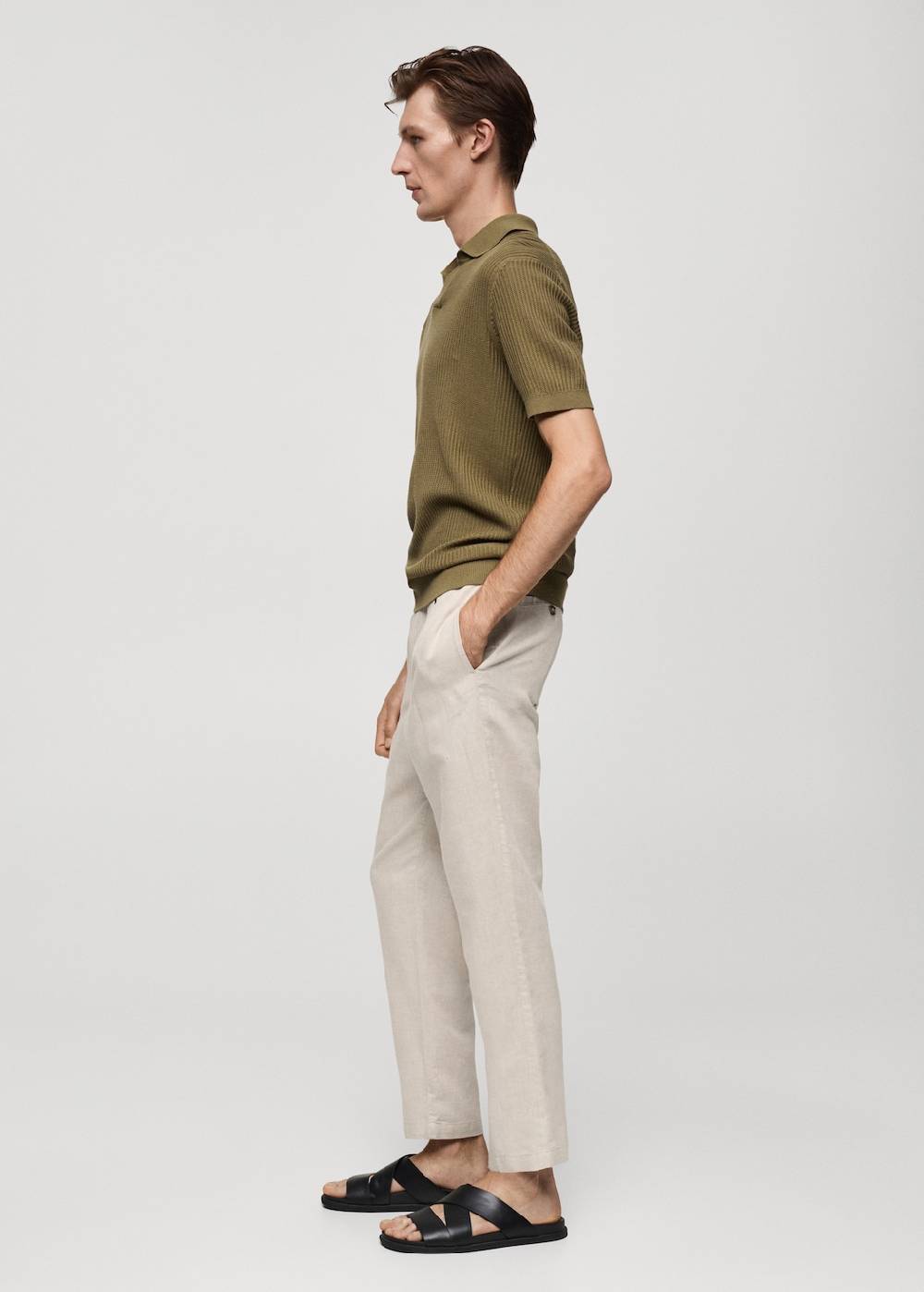 Mango Slim Fit-Leinenhose mit Kordel Limitierter Zeitrabatt