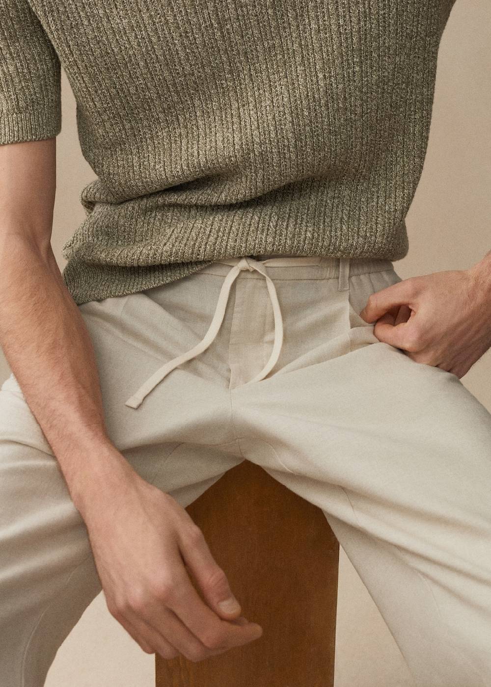 Mango Slim Fit-Leinenhose mit Kordel Limitierter Zeitrabatt