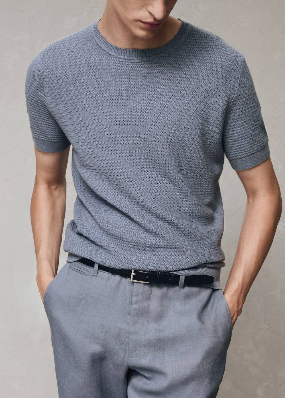 Mango Strick-T-Shirt aus Tencel mit Zopfmuster Rabatt