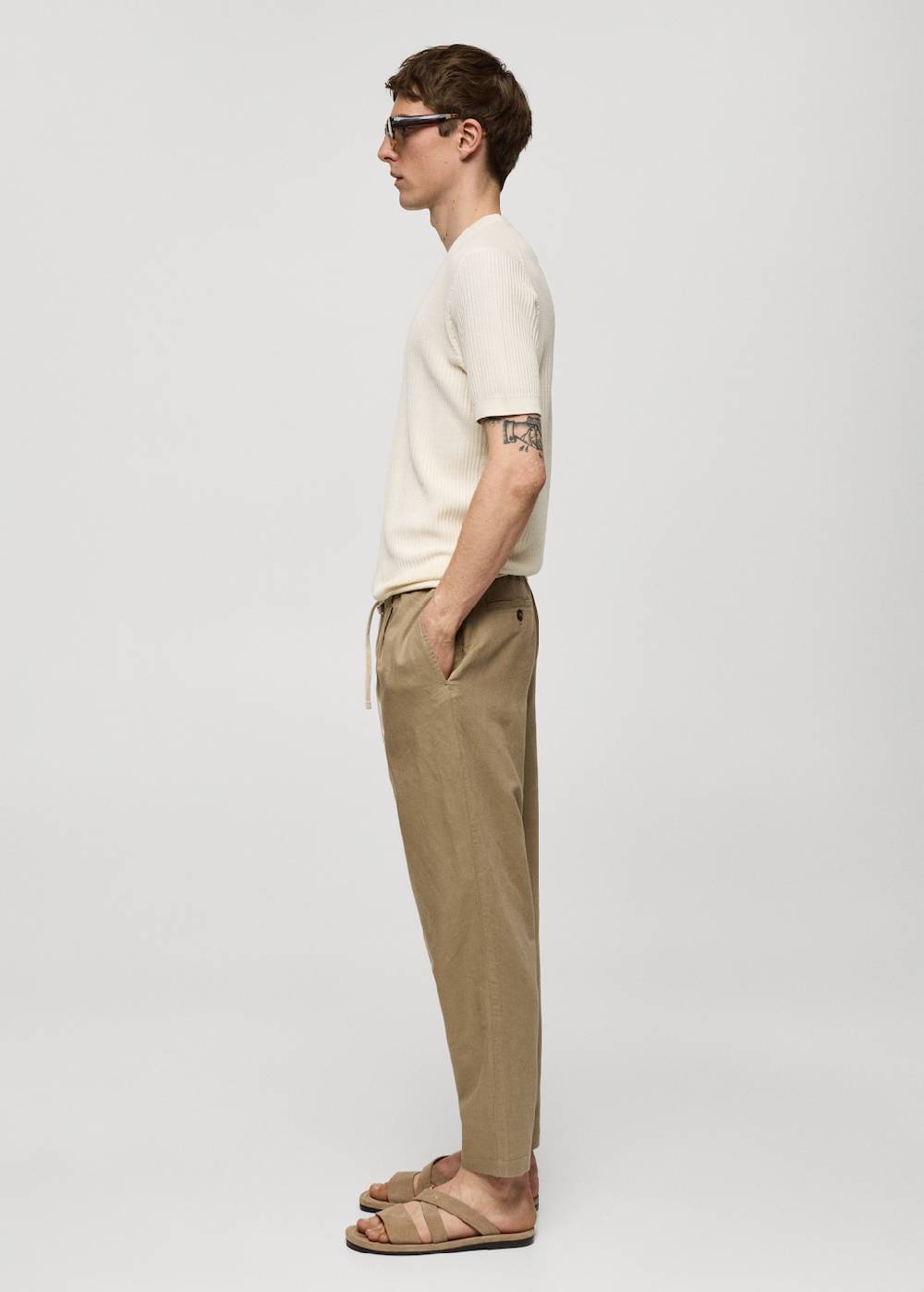 Mango Slim Fit-Leinenhose mit Kordel Saisonschlussverkauf