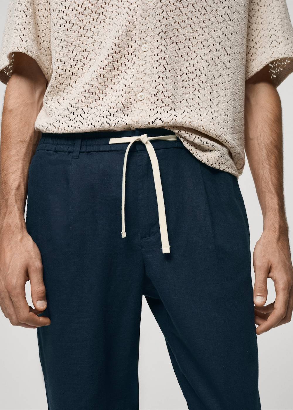 Mango Slim Fit-Leinenhose mit Kordel Heißer Verkauf