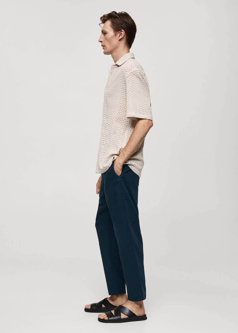 Mango Slim Fit-Leinenhose mit Kordel Heißer Verkauf