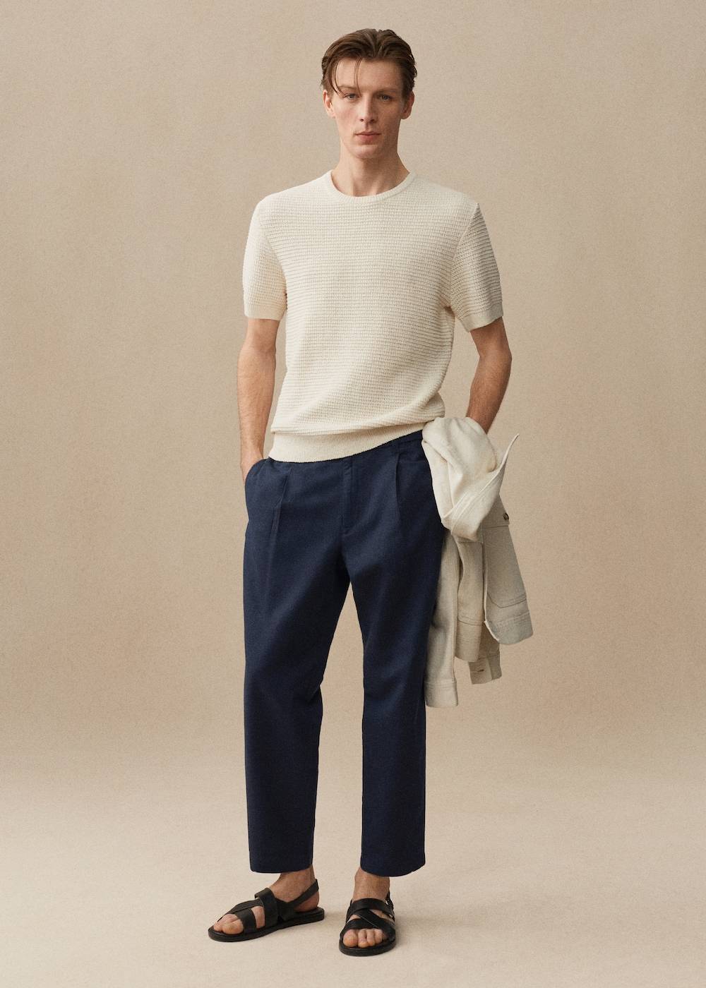 Mango Slim Fit-Leinenhose mit Kordel Heißer Verkauf