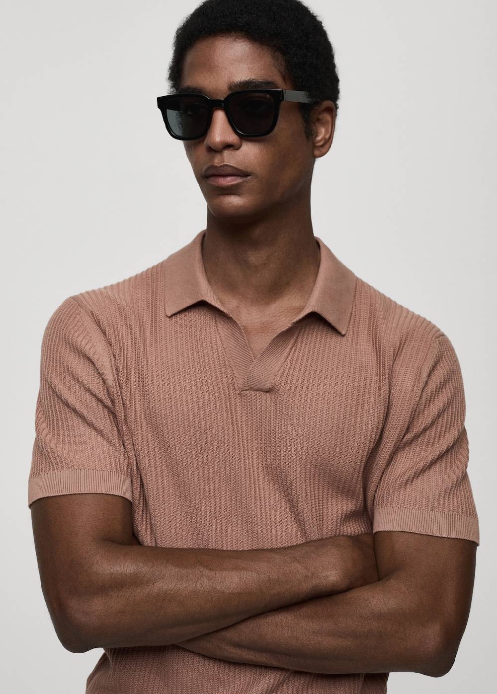 Mango Geripptes Strick-Poloshirt aus Baumwolle Super Rabatt