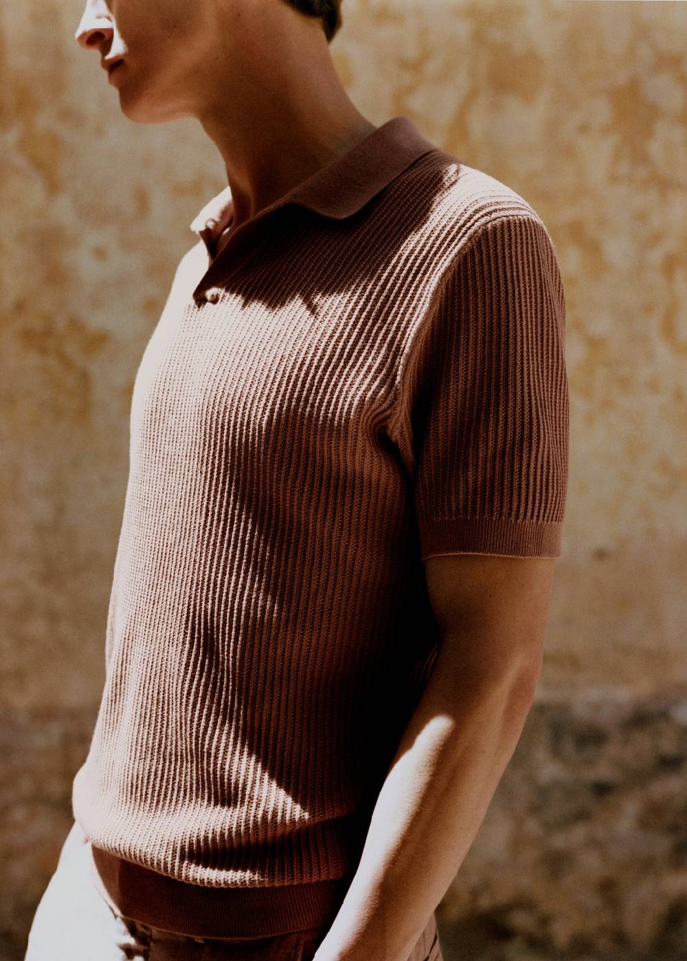 Mango Geripptes Strick-Poloshirt aus Baumwolle Super Rabatt