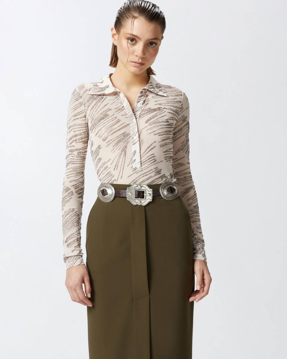 Pinko Langarm-Poloshirt mit Glitzerprint Online Shopping