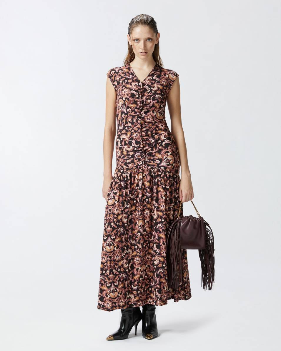 Pinko Langes geblümtes Kleid mit Volant am Saum Osterangebot