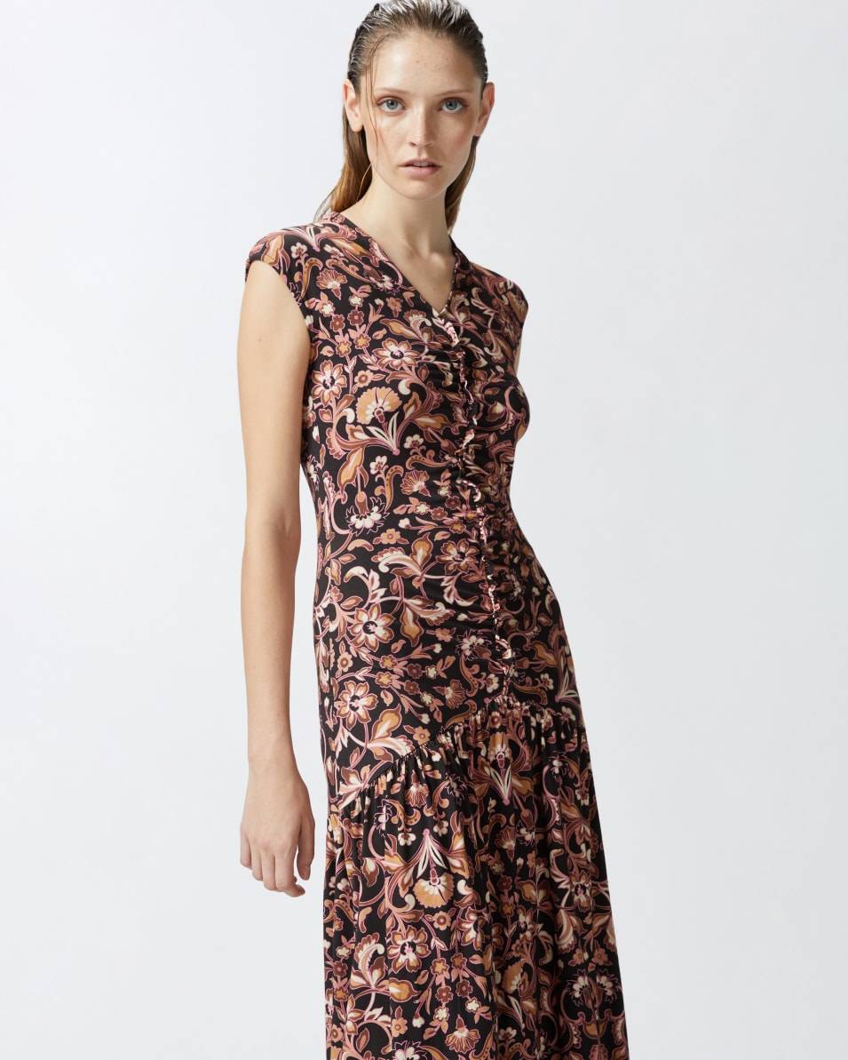 Pinko Langes geblümtes Kleid mit Volant am Saum Osterangebot