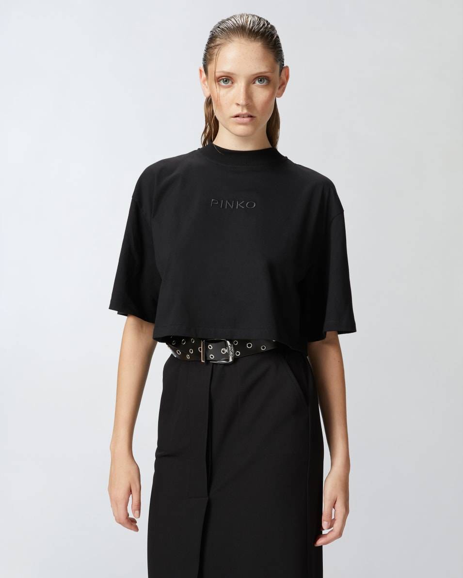 Pinko Cropped-T-Shirt mit Logo-Stickerei Zeitlich begrenztes Angebot