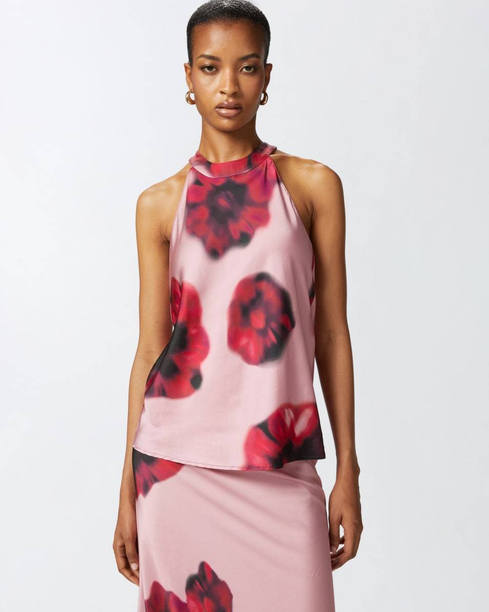 Pinko Ärmelloses Top aus Satin mit Blumenprint Sonderangebote