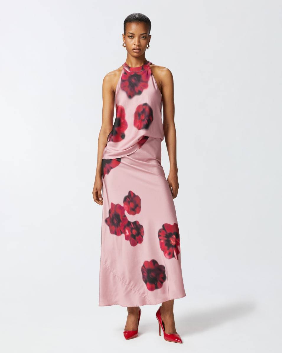 Pinko Ärmelloses Top aus Satin mit Blumenprint Sonderangebote