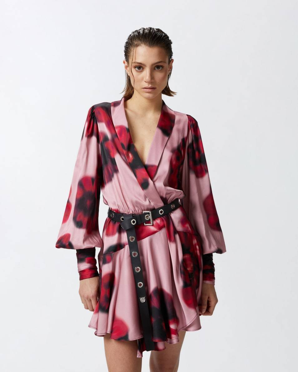 Pinko Tief ausgeschnittenes Minikleid mit Blumenprint Tiefpreis
