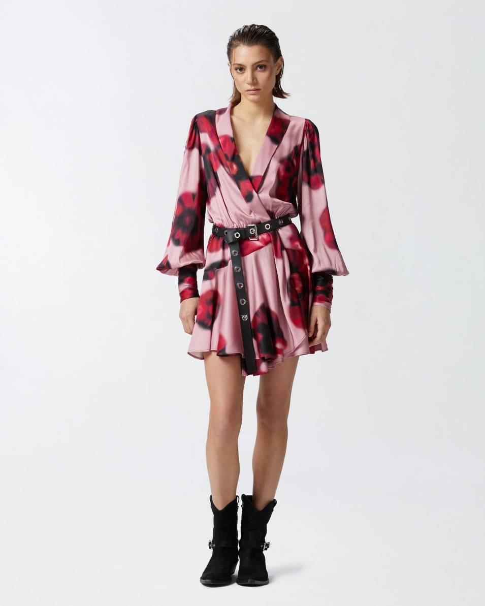 Pinko Tief ausgeschnittenes Minikleid mit Blumenprint Tiefpreis