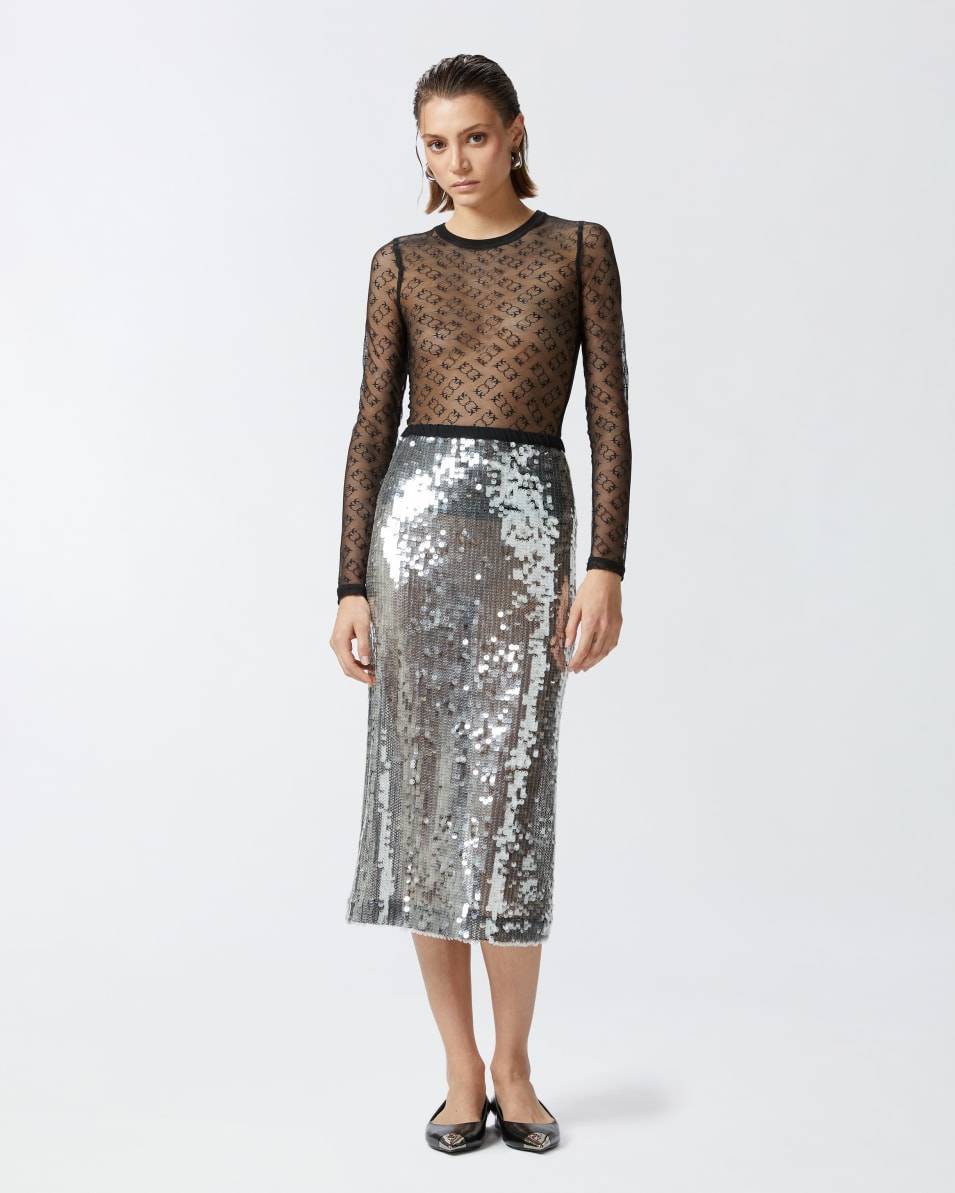 Pinko Langarm-Shirt aus transparenter Spitze Monogram Outlet