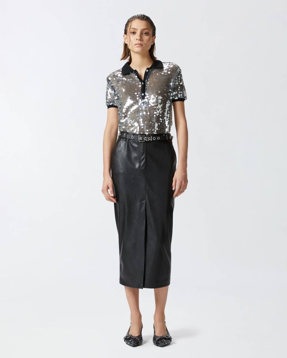 Pinko Halbtransparentes Pailletten-Poloshirt Hotsell