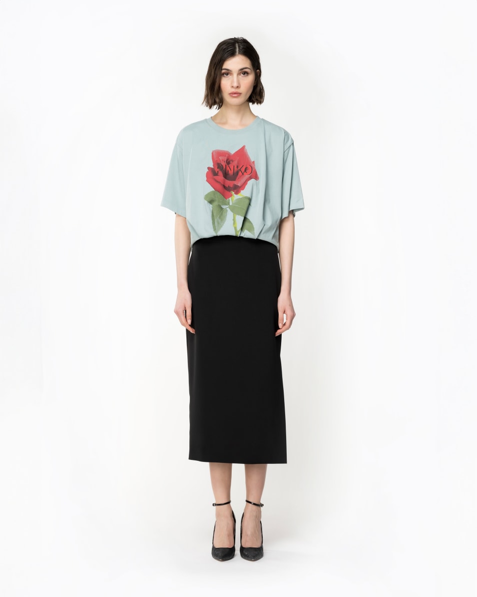 Pinko Cropped-T-Shirt mit Rosen-Print Weihnachtsangebot