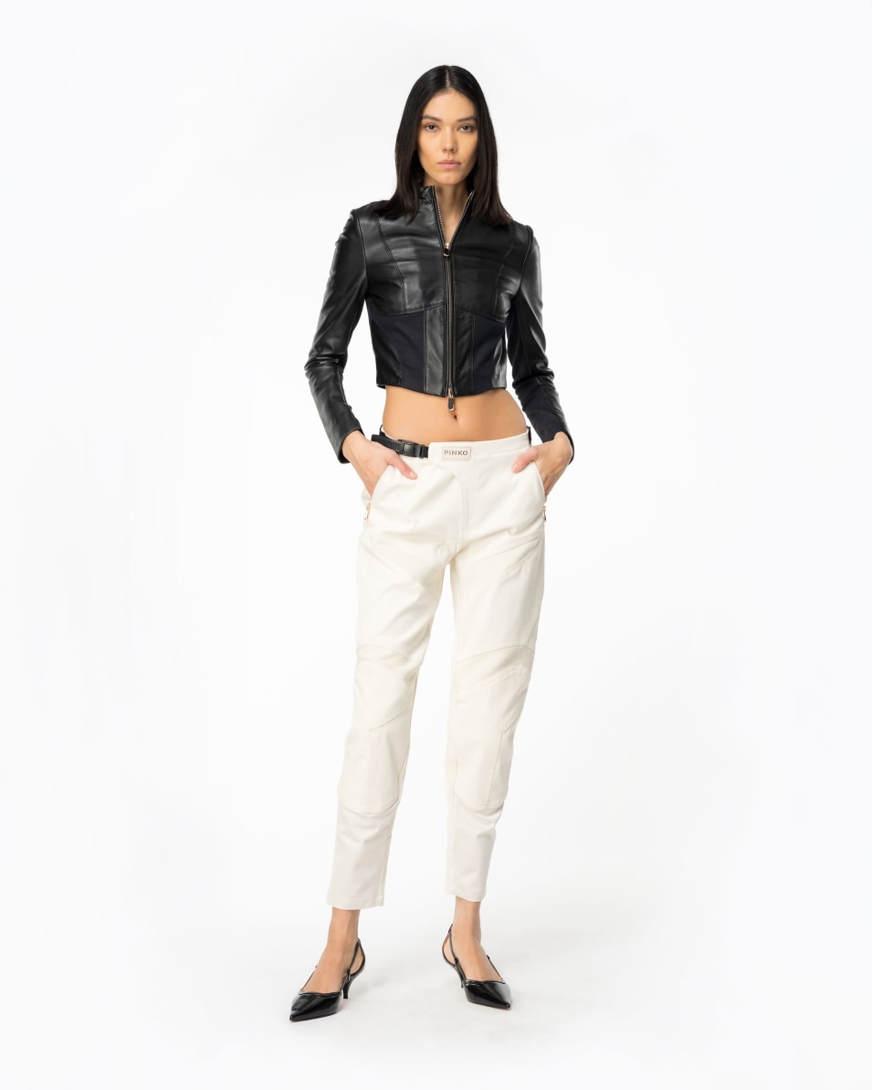 Pinko Kurze Bikerjacke aus Leder und Textil Top Angebot