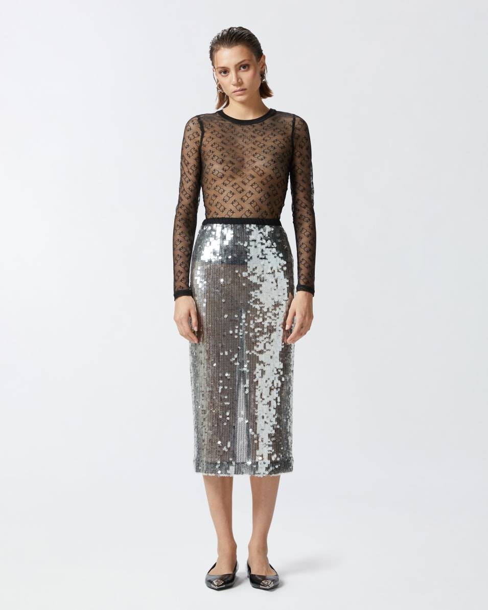 Pinko Bleistiftrock aus paillettenbesetztem Mesh-Gewebe Cyber Monday