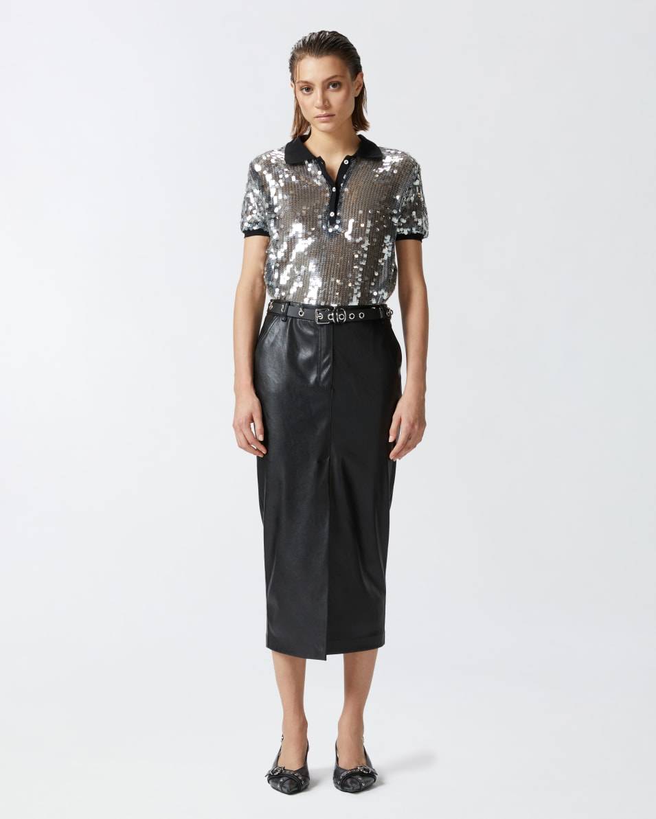 Pinko Midirock mit Ledereffekt und Schlitz zollfrei