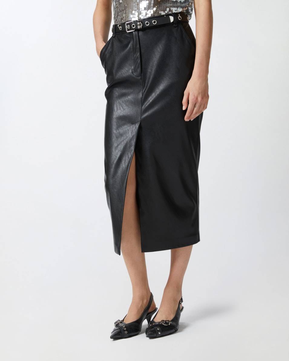 Pinko Midirock mit Ledereffekt und Schlitz zollfrei