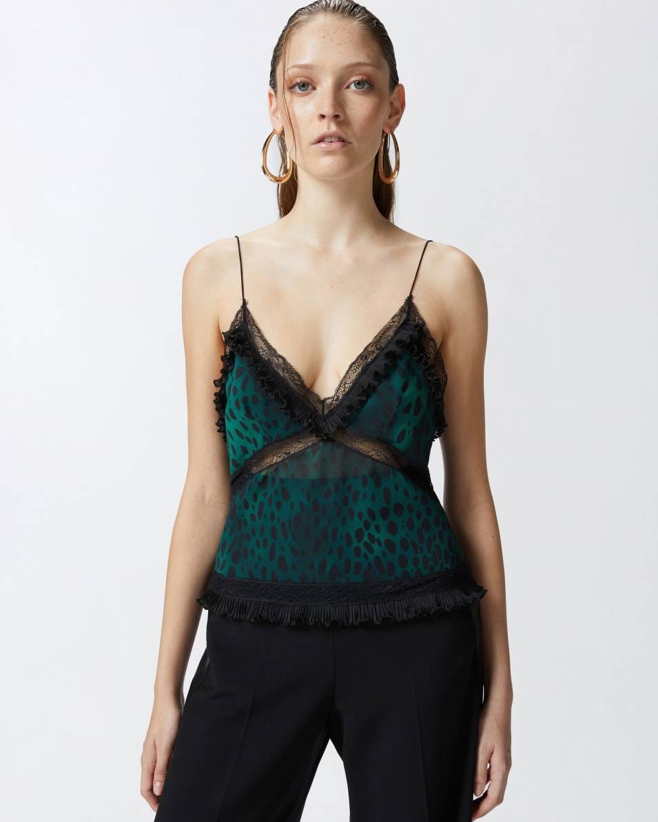 Pinko Leichtes Top mit Flecken-Print und Spitze Fabrikverkauf