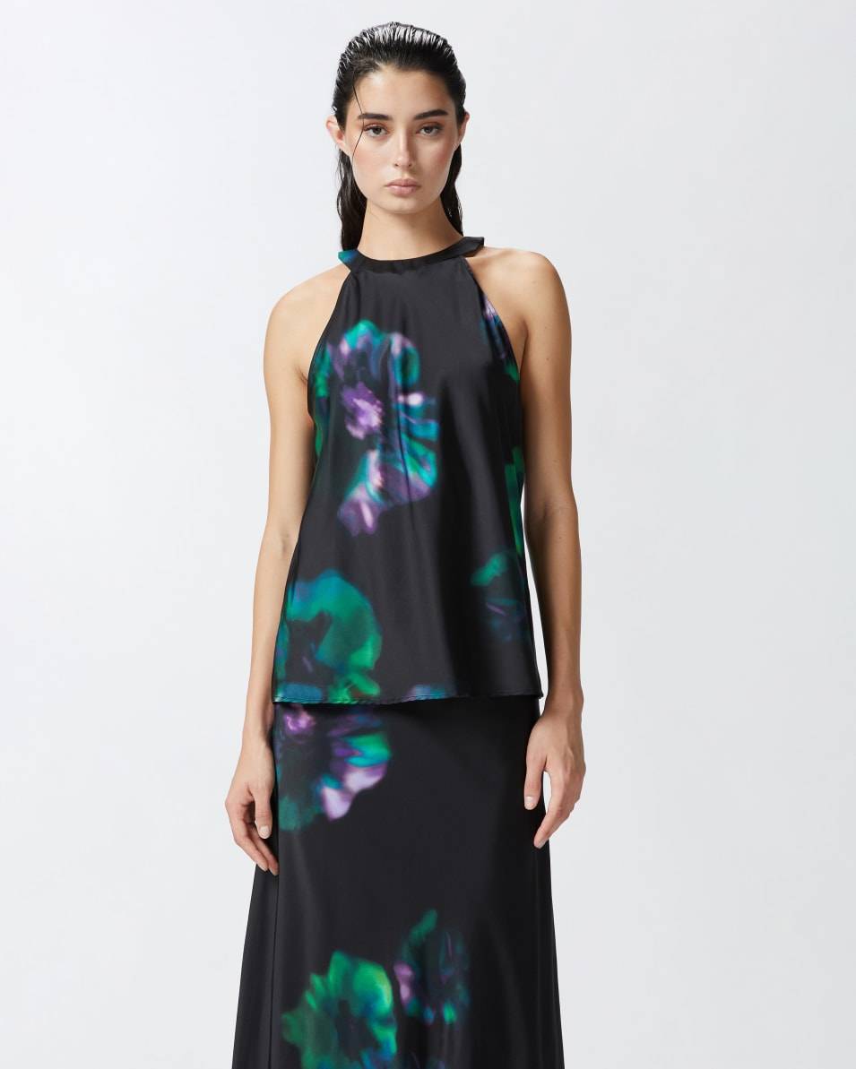 Pinko Ärmelloses Top aus Satin mit Blumenprint Fabrikpreis
