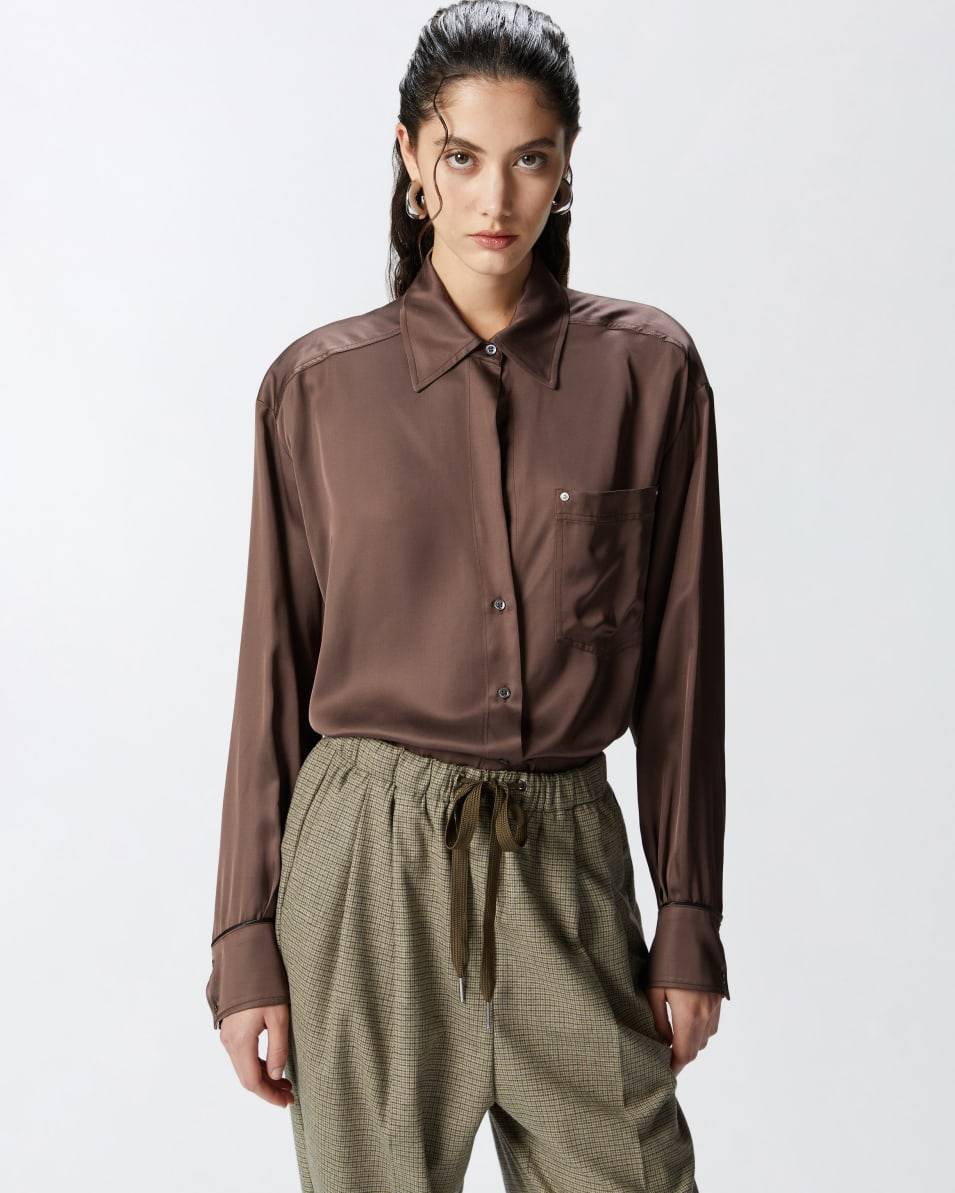 Pinko Glänzende Hemdbluse mit tiefem Ausschnitt Online Shopping