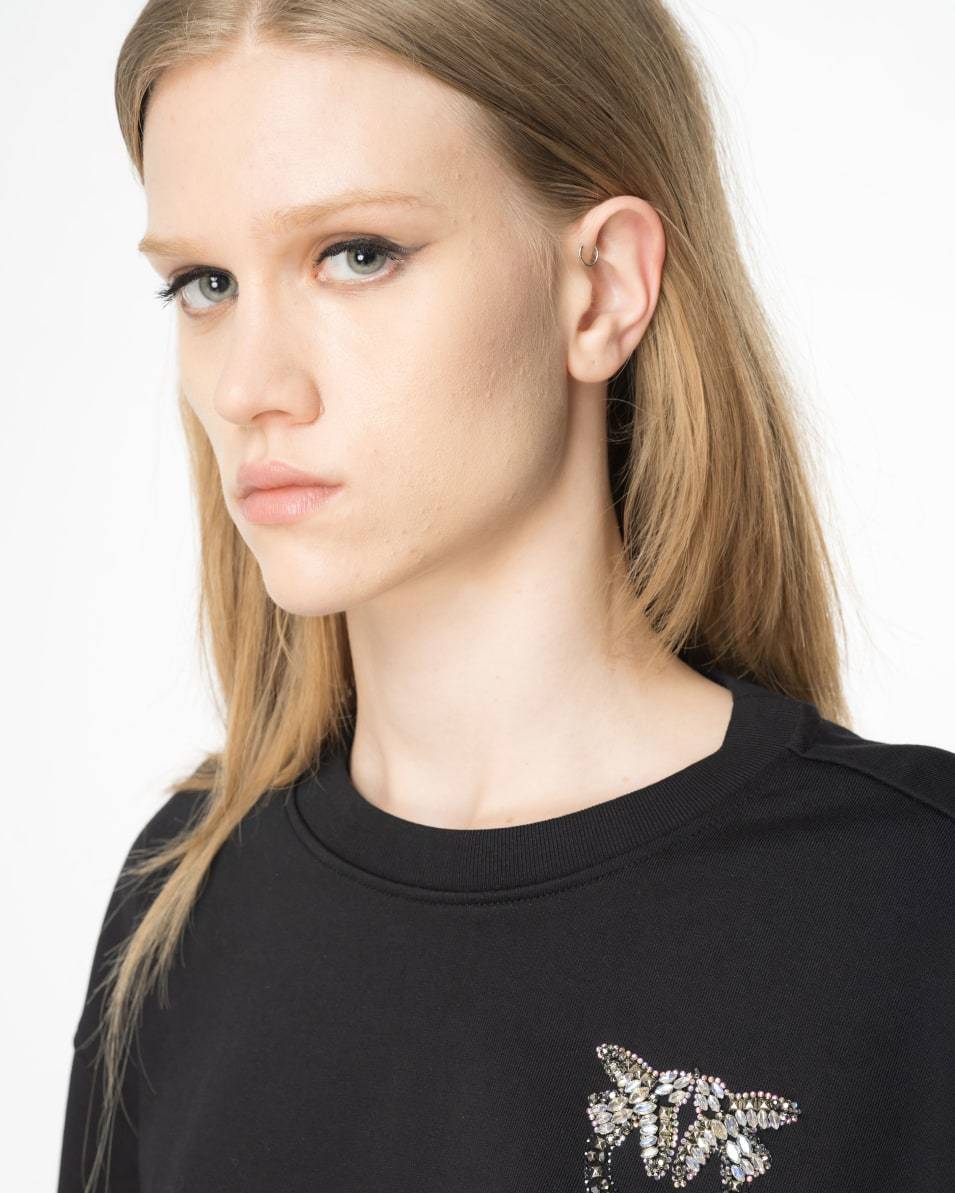 Pinko Boxy-Sweatshirt Love-Birds-Stickerei Kostenloser Versand international