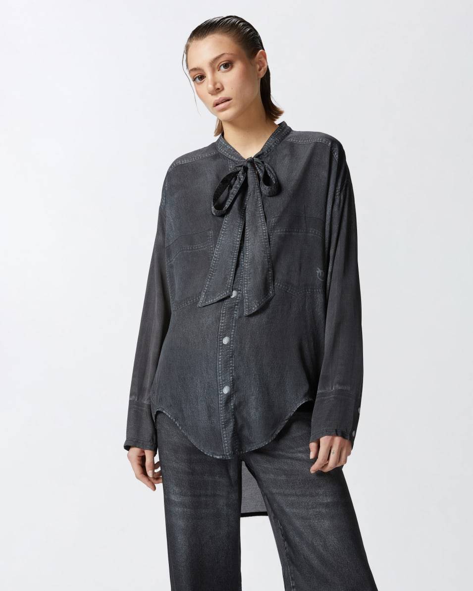 Pinko Leichte Bluse mit schwarzem Denim-Print Rabatt